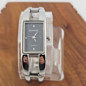 Kimio Women's Silver Tone Cuff Bracelet Watch Rectangle Black Dial Sophisticated